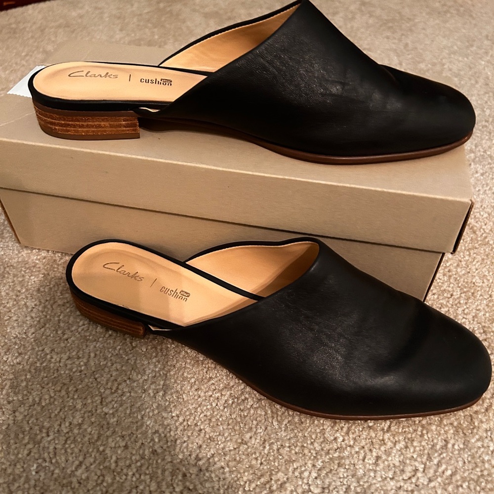 Clarks Black Leather Clogs